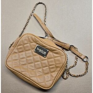 Bebe Quilted Tan Crossbody Bag Chain Strap Small Purse Faux Leather